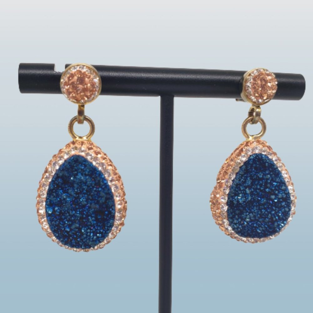 Fancy Sparkly 925 Blue/Gold/Clear Gem Drop Earrings